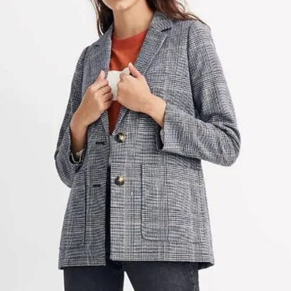 Madewell Dorset Wool Blazer in Blue Plaid Size Medium